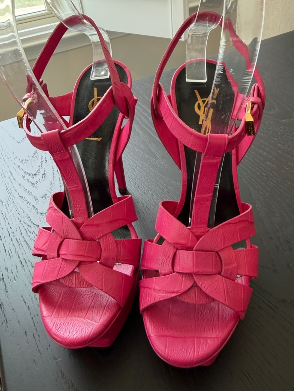 Pink Embossed Saint Laurent Tribute Platform Sandal
